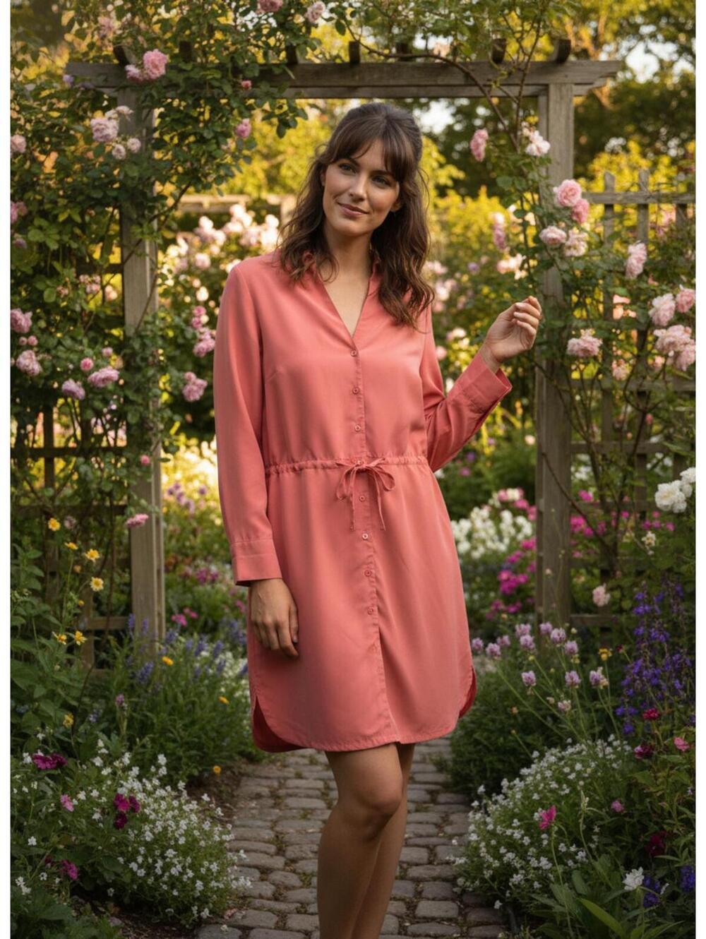 Soft Surroundings Shirt Dress Knee Length Waist Tie Figure Flattering XL